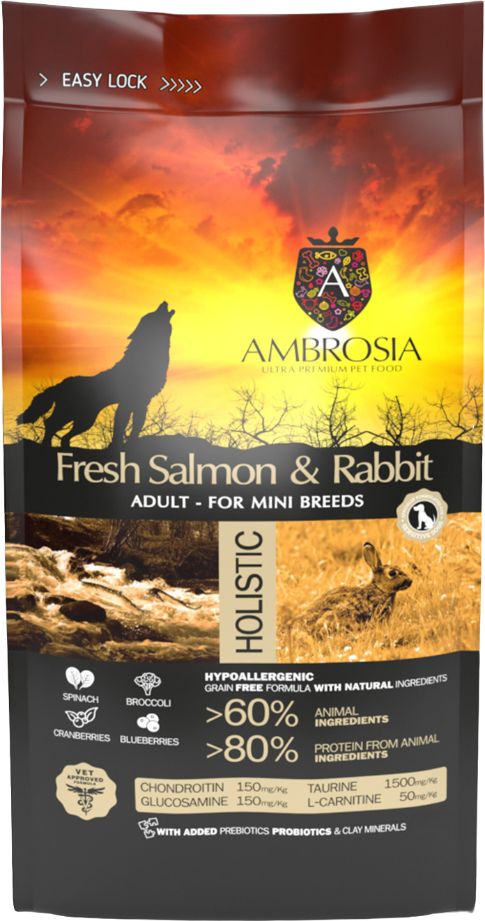 Ambrosia Dog Adult Mini GF Fresh Salmon & Rabbit | Hrană fără cereale pentru câini de talie mică, cu somon proaspăt și carne de iepure - zoom