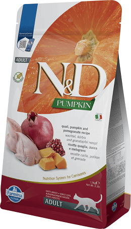 N&D Pumpkin Cat Grain Free fürjjel, sütőtökkel és gránátalmával | Szuperprémium száraztáp macskáknak