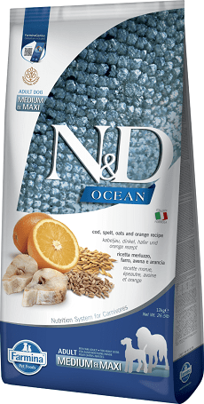 N&D Dog Ocean Adult Medium & Maxi Codfish & Orange | Tőkehalas és narancsos kutyaeledel