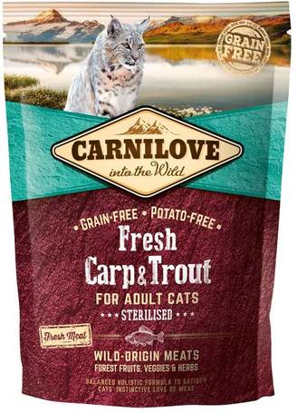 CarniLove Fresh Adult Cat Sterilised ponttyal és pisztránggal