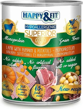 Happy&Fit monoprotein konzerv bárányhússal sütőtökkel és burgonyával kutyáknak