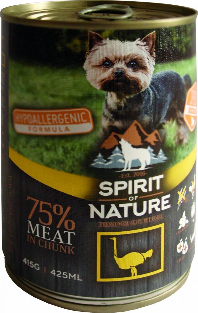 Conservă Spirit of Nature Dog cu carne de struț | Hrană umedă hipoalergenică