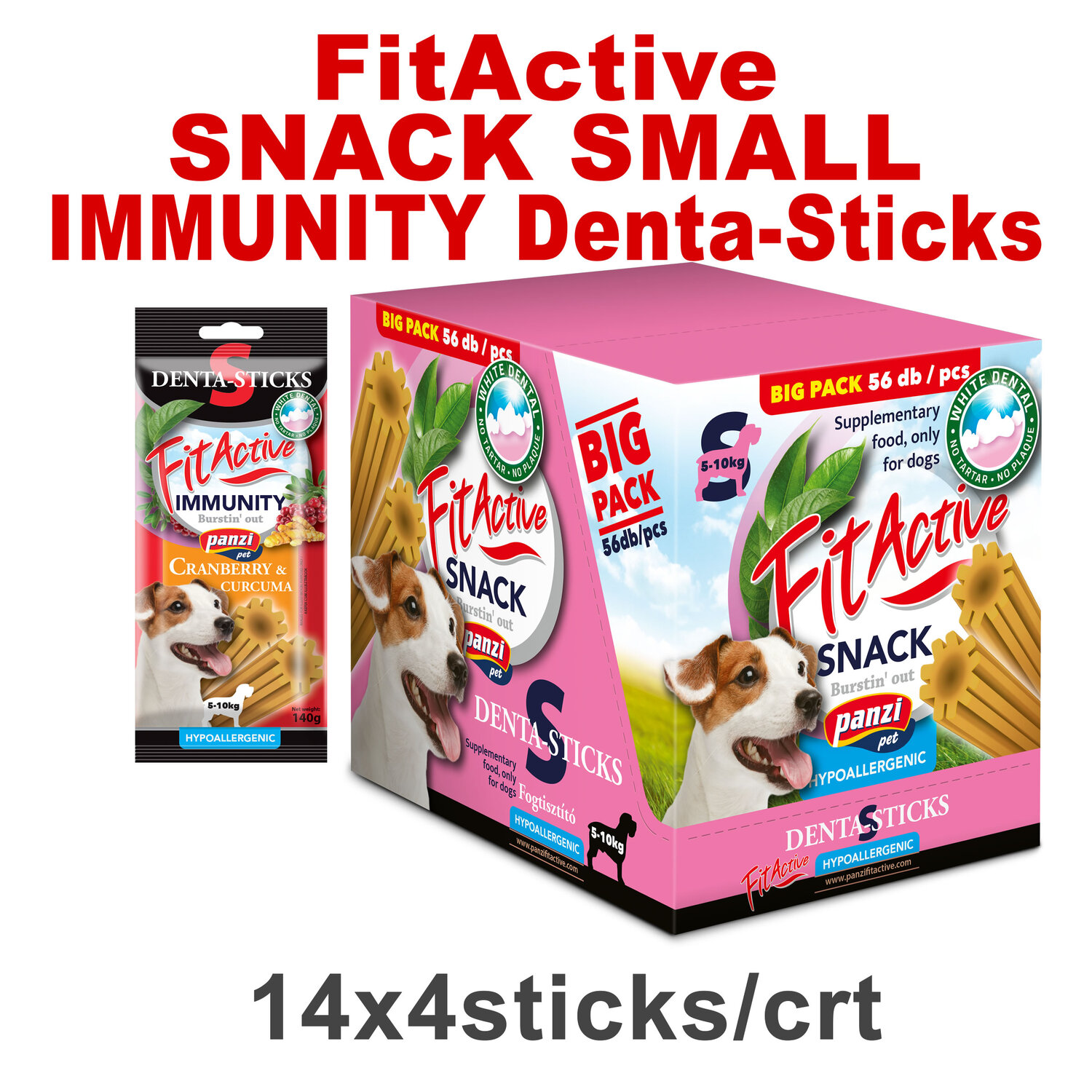 FitActive Hypoallergenic Denta-Sticks Immunity Cranberry & Curcuma - Batoane pentru întărirea sistemului imunitar și pentru curățarea dinților pentru câini