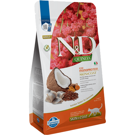 N&D Cat Grain Free Quinoa Skin & Coat Hering – Bőr- és szőrproblémákra | Szuperprémium macskaeledel