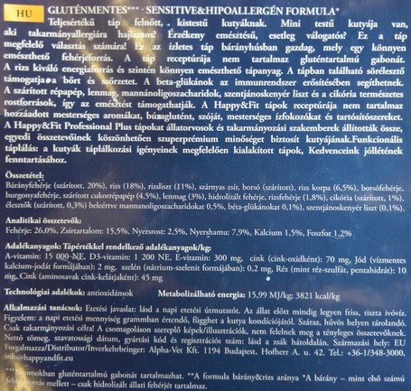 Happy&Fit Adult Mini Sensitive Lamb & Rice gluténmentes kutyatáp