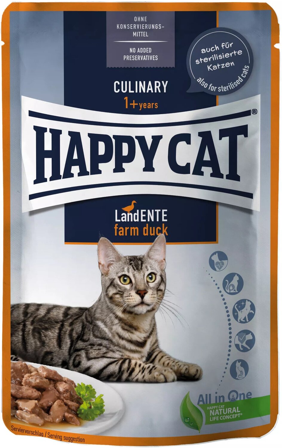 Happy Cat Meat in Sauce Land-Ente | Hrană la pliculeț cu carne de rață pentru pisici