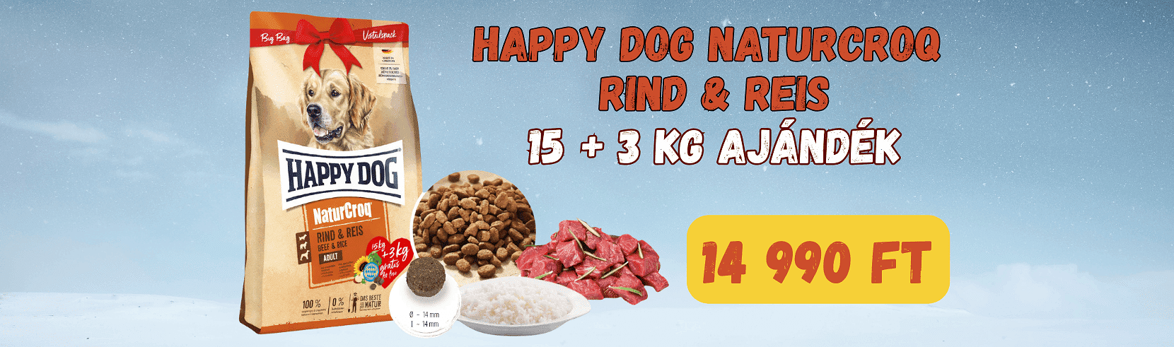 Happy Dog Naturcroq Rind&Reis 15 + 3 kg