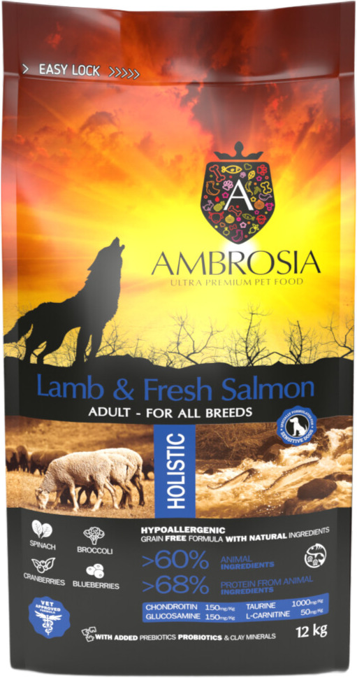 Ambrosia Dog Adult GF Lamb & Fresh Salmon | Hrană pentru câini fără cereale, cu miel și somon proaspăt - zoom