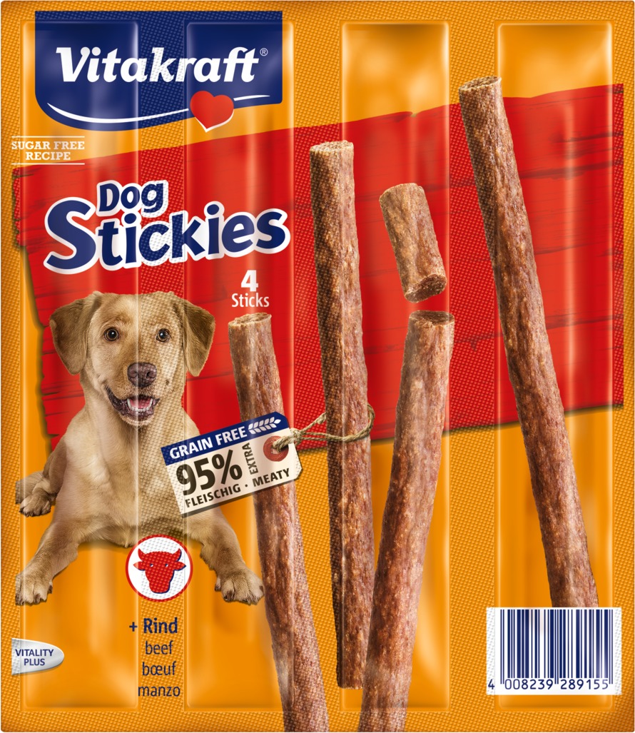 Vitakraft Dog Stickies 4 batoane cu carne de vită pentru câini | Fără cereale și fără gluten