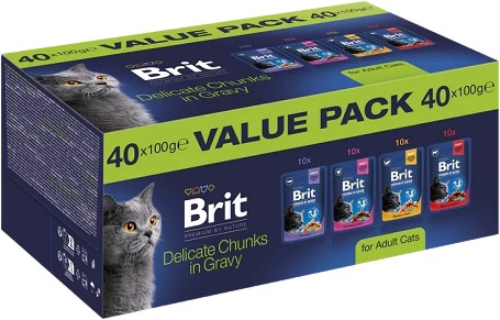 Brit Premium Value Pack alutasakos macskatáp felnőtt macskáknak (40 x 100 g)