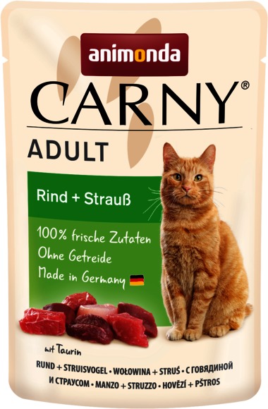 Animonda Carny pliculeț cu carne de vită și struț pentru pisici