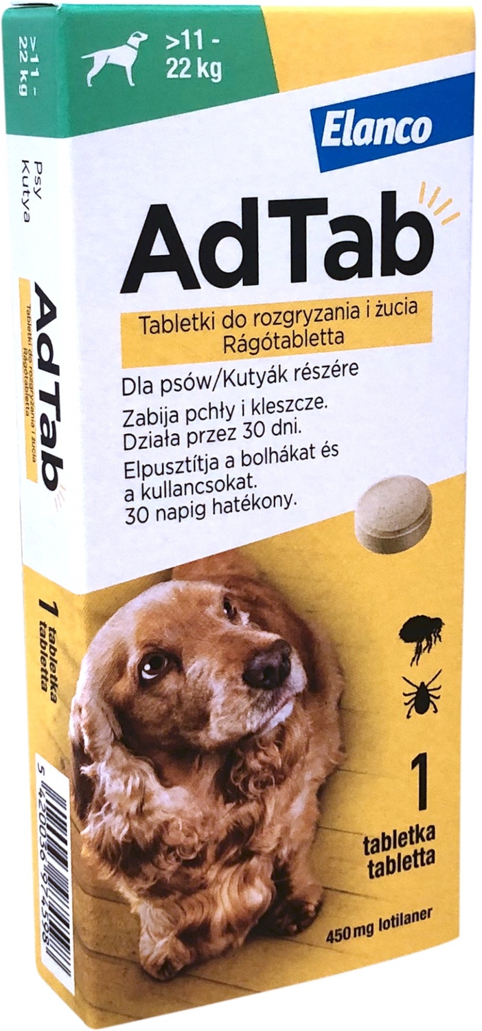 AdTab tabletă masticabilă pentru câini împotriva căpușelor și puricilor - zoom