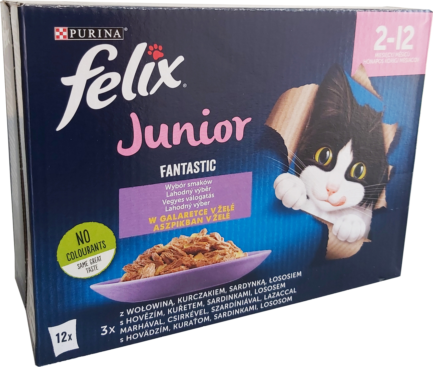 Felix Fantastic Junior "La fel de bun pe cât arată" - Hrană cu pui, vita, somon si sardine în aspic pentru pisicuțe - Multipack
