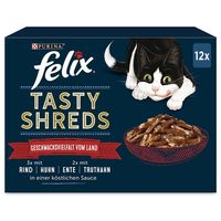 Felix Tasty Shreds házias válogatás - Marhás, csirkés, kacsás és pulykás tépett falatok szószban macskáknak - Multipack #2