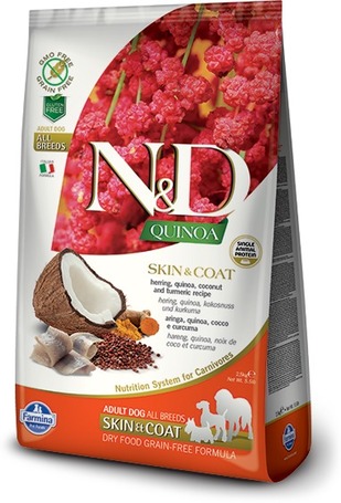 N&D Dog Grain Free Quinoa Skin & Coat Herring – Bőr- és szőrproblémákra | Szuperprémium kutyaeledel