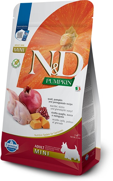 N&D Dog Grain Free Adult Mini dovleac, prepeliță & rodie hrană pentru câini adulți de talie mică