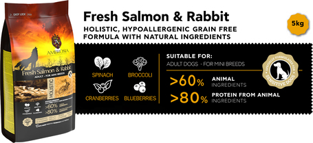 Ambrosia Dog Adult Mini GF Fresh Salmon & Rabbit | Gabonamentes táp kistestű kutyáknak friss lazaccal és nyúlhússal