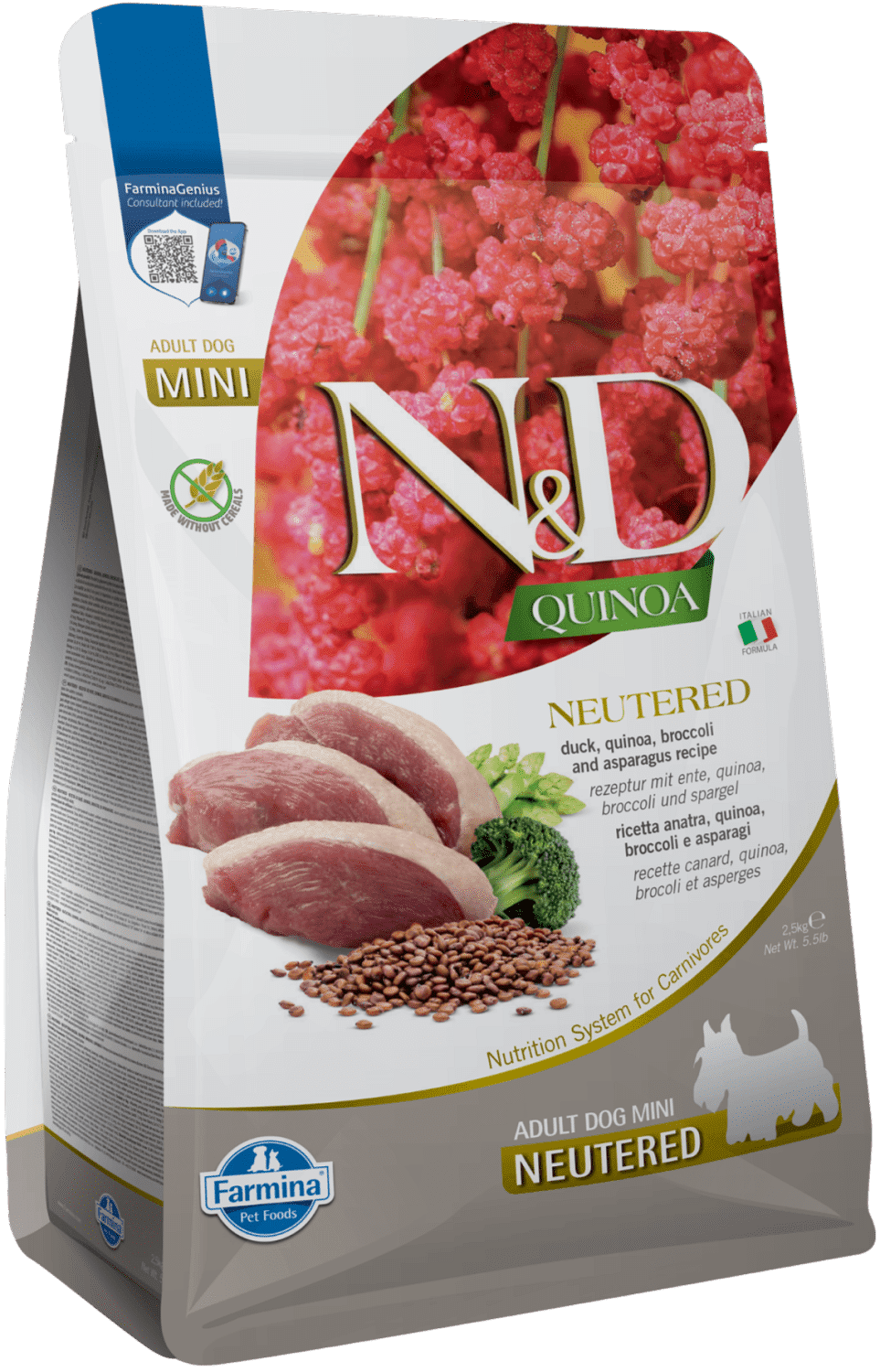 N&D Dog Quinoa Neutered Adult Mini kacsa, brokkoli és spárga