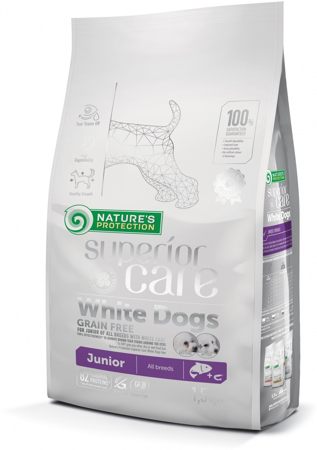 Nature's Protection Superior Care - White Dogs Junior Grain Free Salmon | Hrană pentru câini în creștere de talie mică, cu blană albă