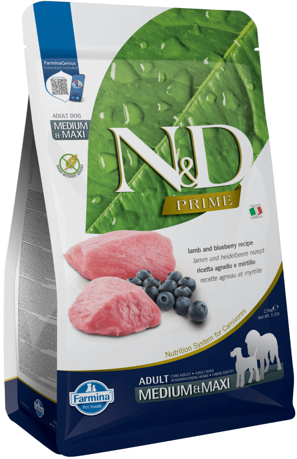 N&D Dog Prime Adult Medium & Maxi Lamb & Blueberry | Száraztáp közepes testméretű kutyáknak bárányhússal és vörös áfonyával