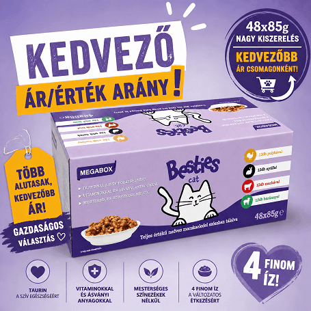 Besties Cat Megabox: 4 ízű alutasakos macskaeledel a változatos mindennapokért