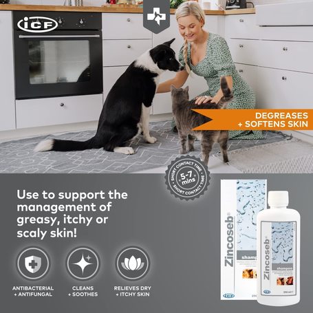 Zincoseb sampon viszkető és/vagy korpázó (seborrhoea) bőrre kutyáknak és macskáknak