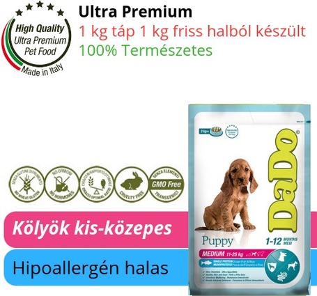 Dado Hypoallergenic Puppy Medium Fish & Rice | Hipoallergén halas táp közepest testméretű kölyökkutyáknak | Halas