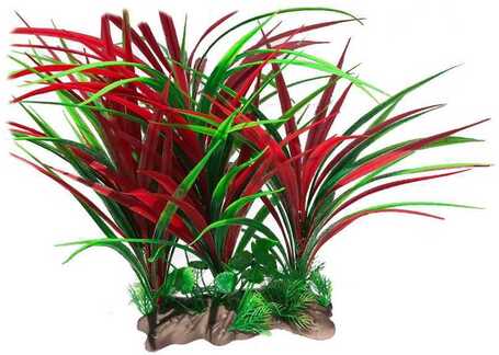 Hosszú piros és zöld levelű akváriumi palás műnövény (9921)