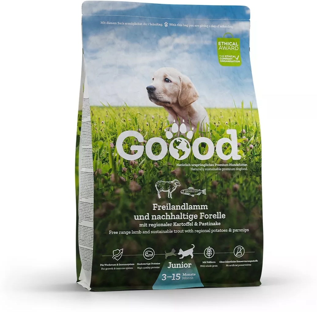 Goood Junior Free Range Lamb & Sustainable Trout - Hrană uscată de miel și păstrăv pentru căței