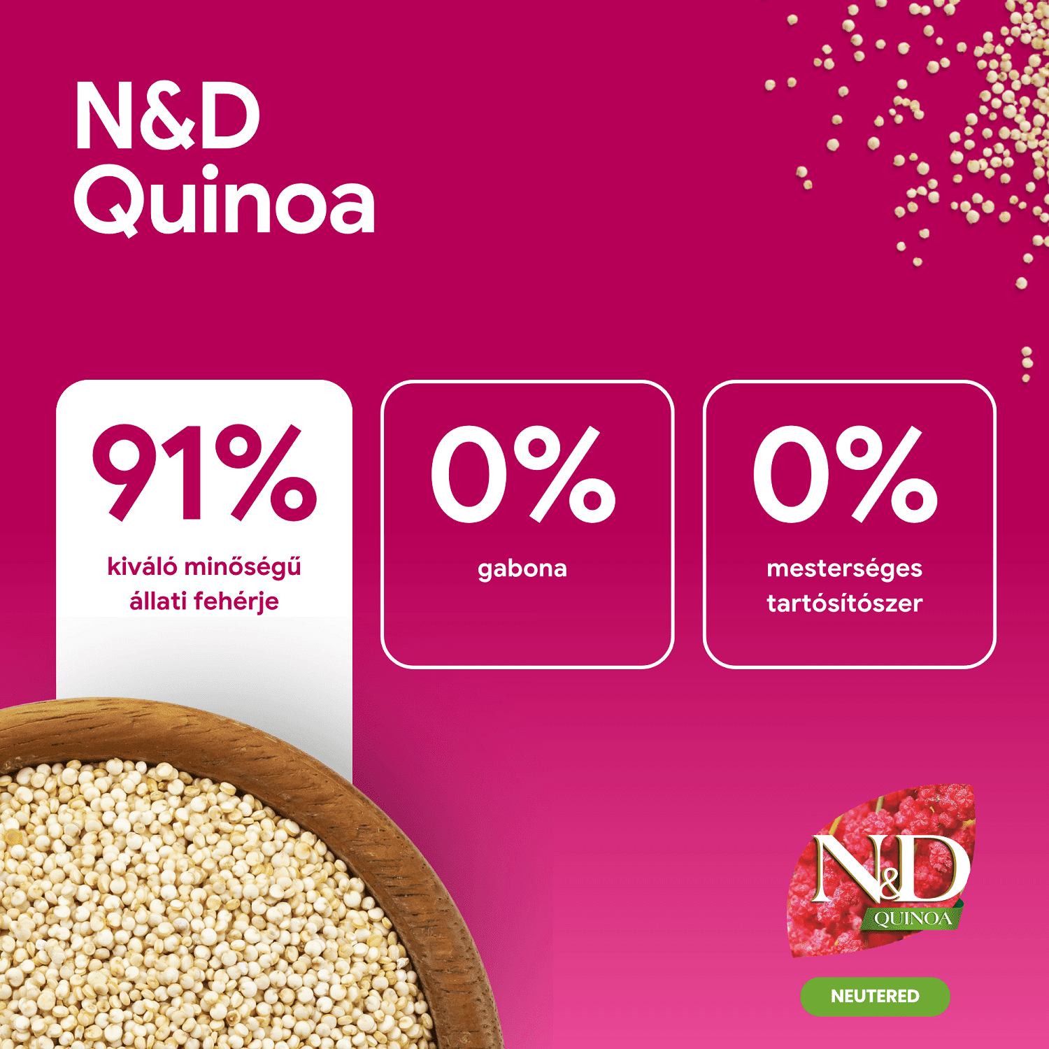 N&D Dog Quinoa Neutered Adult Mini kacsa, brokkoli és spárga