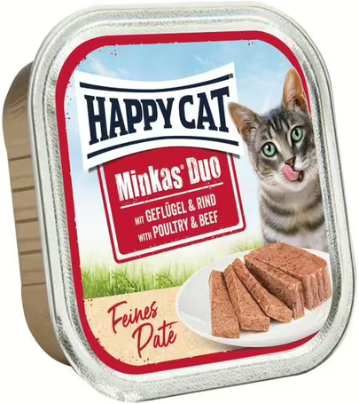 Happy Cat Minkas Duo szárnyas- és marhahúsos pástétom falatkák alutálkában