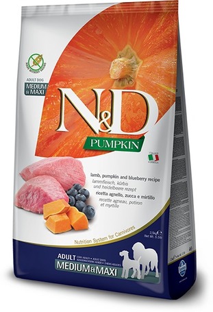 N&D Dog Grain Free Adult Medium/Maxi sütőtök, bárány & áfonya | Szuperprémium száraztáp | Közepes és nagy testméretű kutyáknak