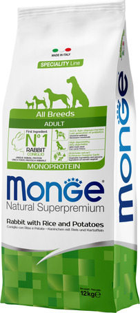 Monge Dog Adult Monoprotein Rabbit with Rice & Potatoes 12 kg