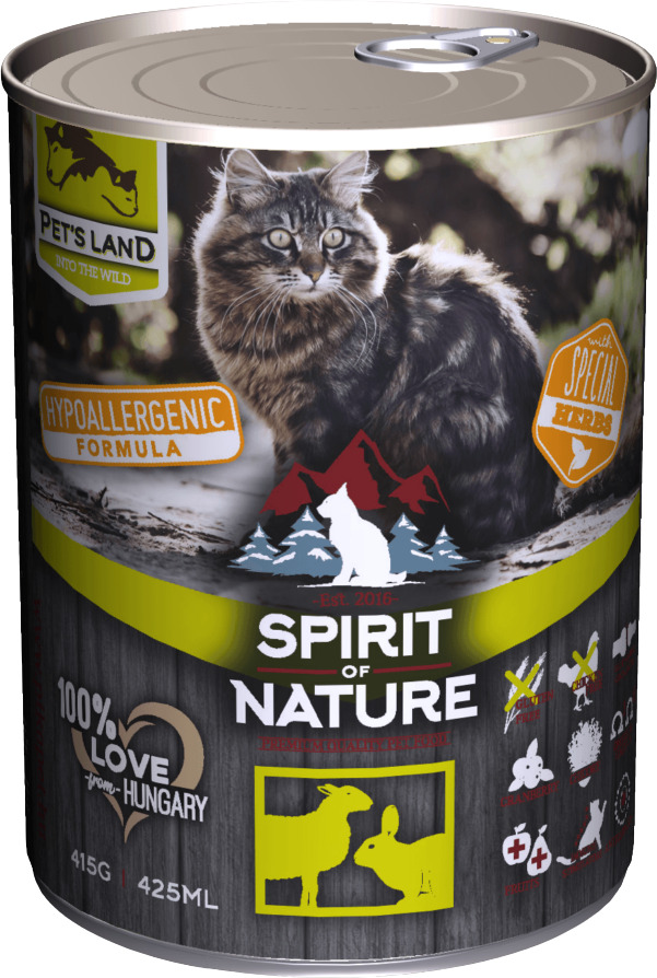 Conservă Spirit of Nature Cat cu carne de miel şi iepure | Hrană umedă hipoalergenică
