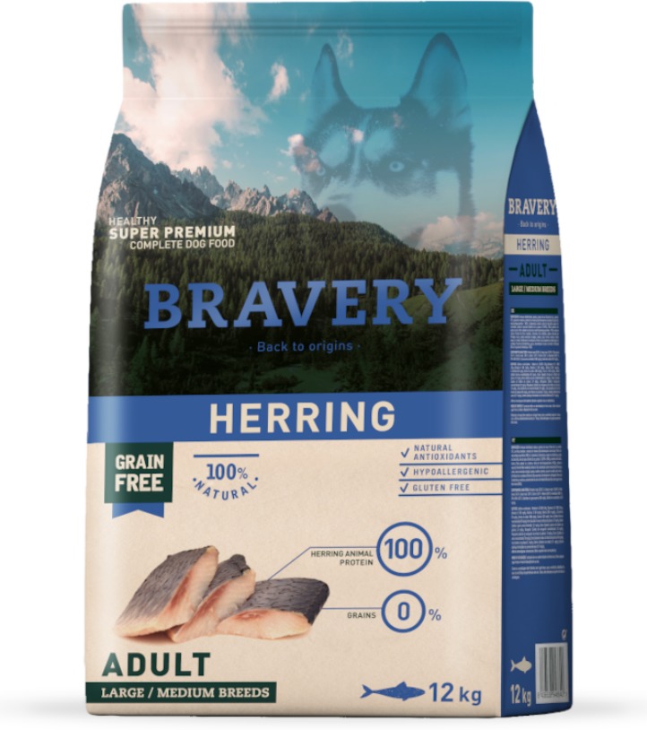 Bravery Dog Adult Medium/Large Grain Free Herring | Hrană pentru câini din Spania pentru câini adulți de talie medie și mare | Fără grâu