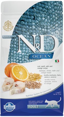 N&D Cat Ocean Adult Codfish & Orange Low Grain | Tőkehelas és narancsos macskaeledel