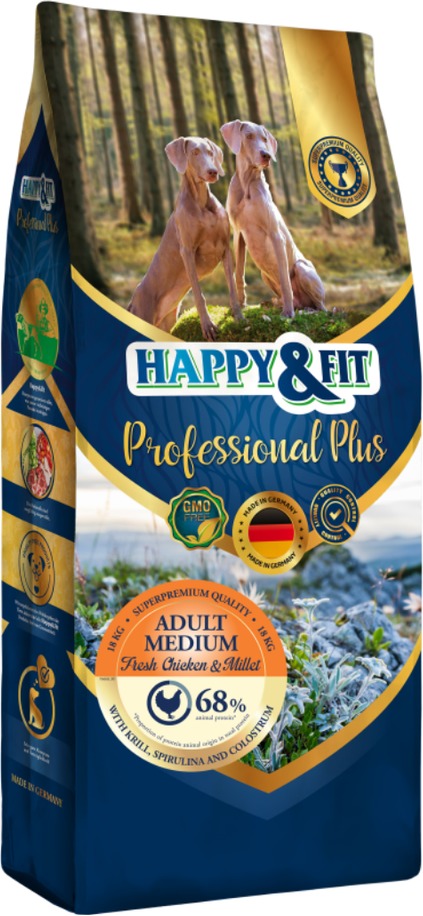 Happy&Fit Professional Plus Adult Medium Fresh Chicken & Millet pentru câini adulți de talie medie