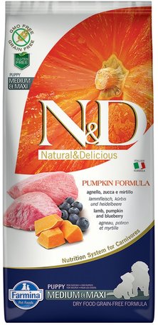 N&D Dog Grain Free Puppy Medium/Maxi sütőtök, bárány & áfonya szuperprémium kutyatáp