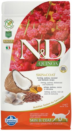 N&D Cat Grain Free Quinoa Skin & Coat Hering – Bőr- és szőrproblémákra | Szuperprémium macskaeledel