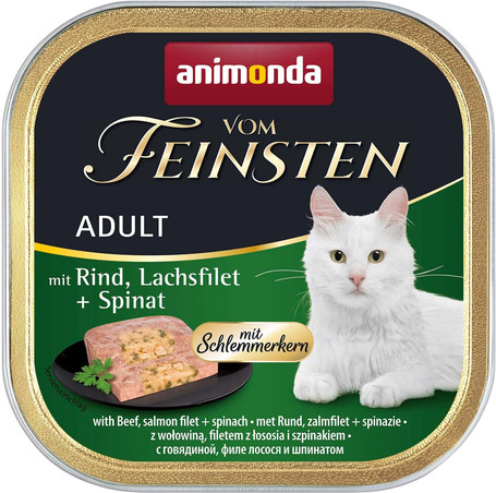 Animonda Vom Feinsten Gourmet marhás, lazacfilés és spenótos alutálkás macskaeledel Animonda Vom Feinsten Gourmet marhás, lazacfilés és spenótos alutálkás macskaeledel