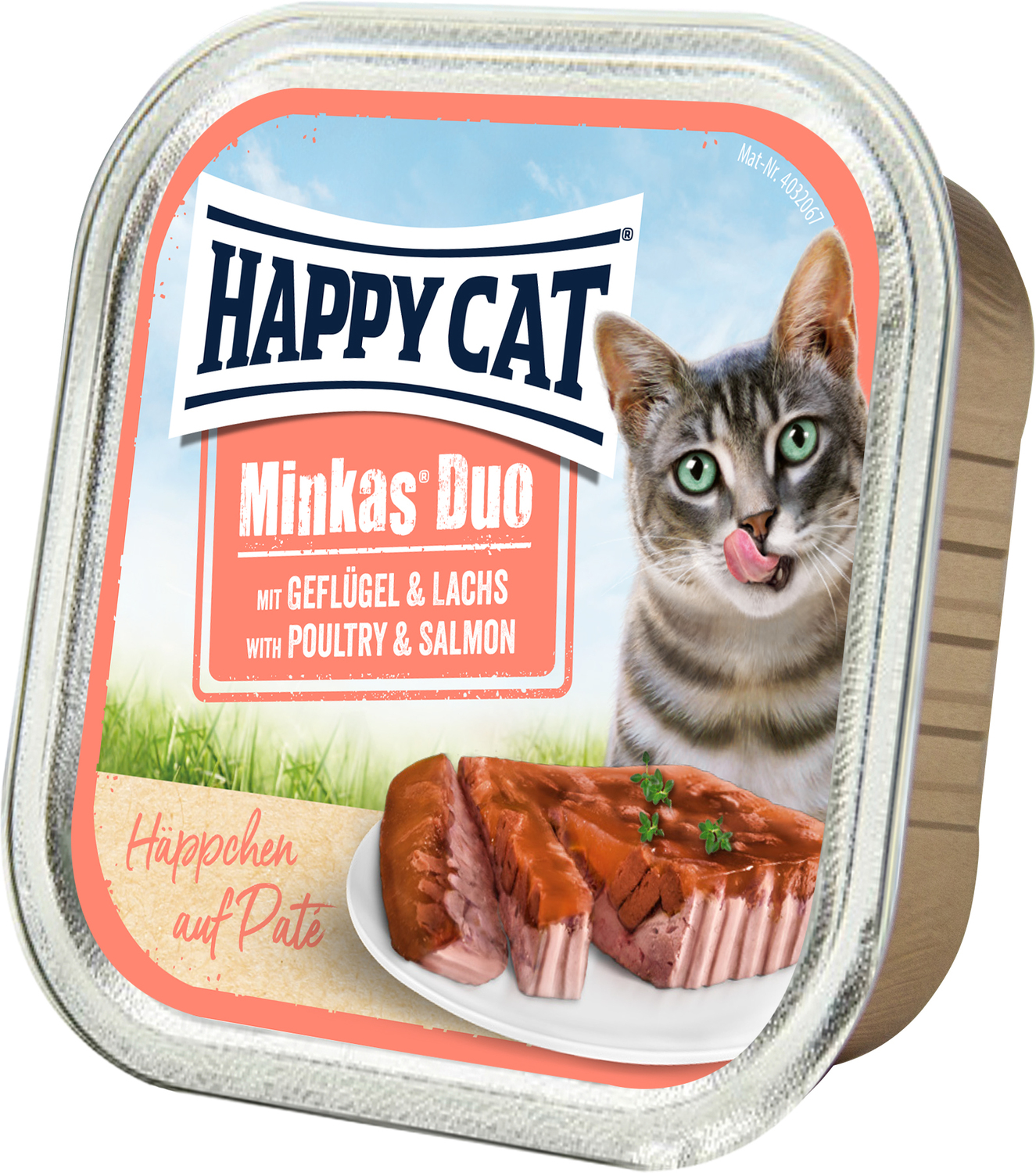 Happy Cat Minkas Duo - Bucățele de pateu de carne de pasăre și somon
