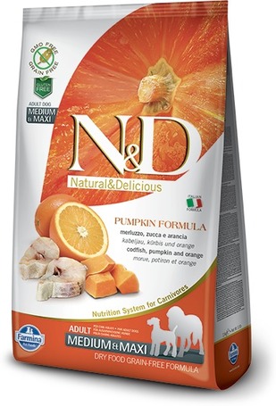 N&D Dog Ocean Adult Medium/Maxi sütőtök, tőkehal & narancs | Közepes és nagytestű felnőtt kutyáknak