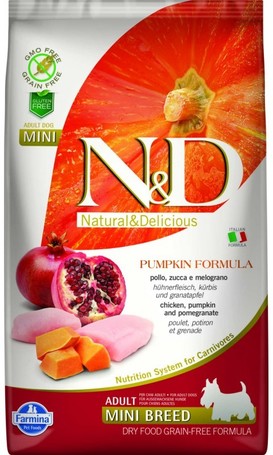 N&D Dog Grain Free Adult Mini sütőtök, csirkehús & gránátalma | Kis szemcseméret | Gabonamentes kutyatáp