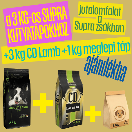 3 kg Supra Hypo Lamb táphoz 4 kg prémium táp ajándékba az Okosgazditól