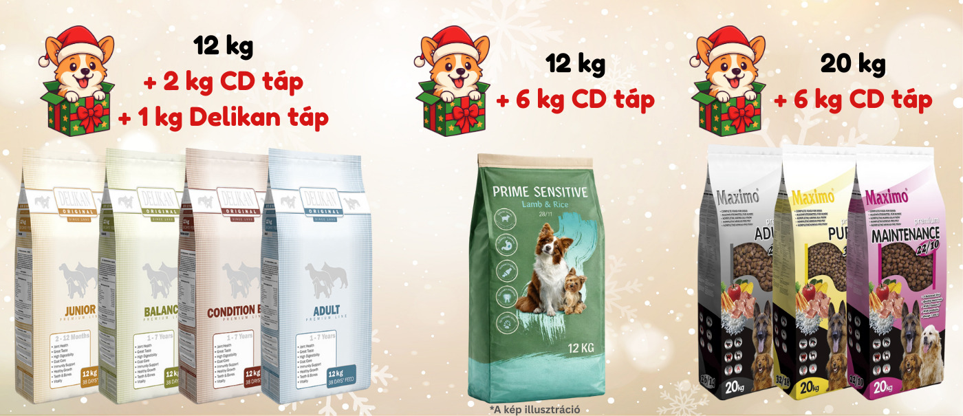 🎁🤩Nagy zsák táphoz több kilónyi ajándék – az év utolsó nagy Delikan és Maximo akciója!