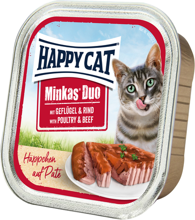 Happy Cat Minkas Duo szárnyas- és marhahúsos pástétom falatkák alutálkában