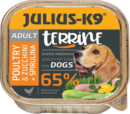 Julius-K9 Dog Terrine Adult Poultry & Zucchini nedveseledel spirulinával kutyáknak