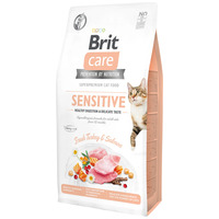 Brit Care Cat Sensitive Healthy Digestion & Delicate Taste Fresh Turkey & Salmon - Hipoallergén, gabonamentes eledel érzékeny emésztésű macskáknak