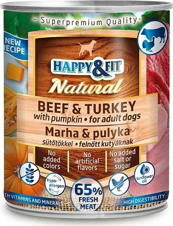 Happy&Fit Natural Dog konzerv marha-pulyka sütőtökkel