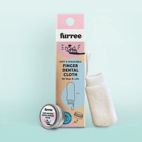 Fürree - Mosható és ujjra húzható, ezüstionos fogtisztító kutyáknak, ajándék fogmosó porral